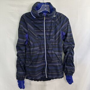 Lululemon Run Hustle Jacket Hoodie Size 4 Wish Blue Poncho Stripe Reflective